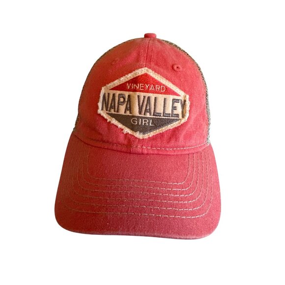 Napa Valley Girl Distressed Red & Gray Trucker Hat By Blue 84 Adjustable Mesh Ba - Picture 1 of 5